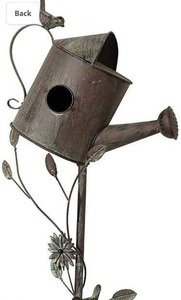 lot 10109 image: MOCOME Bird Houses for Outside with Pole, Birdhouse Stake for Outdoor Garden Decorative Watering Can Accent(Rusty,57.9)