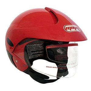 lot 10116 image: MMG 203 Motorcycle Scooter Street Open Face Helmet DOT, Flip Up Shield, Glossy Red, Medium Hat size 7 18 - 7 14