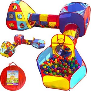 lot 10127 image: Playz 5pc Kids Playhouse Jungle Gym w Pop Up Tents, Tunnels, and Basketball Pit for Boys, Girls, Babies, and Toddlers with Zipper Storage Case for Indoor & Outdoor Use