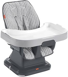 lot 10128 image: Fisher-Price SpaceSaver Simple Clean High Chair Pencil Strokes, portable baby-to-toddler dining chair and booster seat