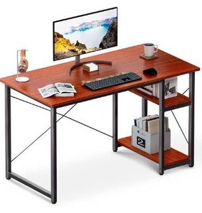 lot 10145 image: ODK Computer Desk with Shelves, 39 Home Office Desk with Storage, 2-Tier Shelves Study Writing Table, Modern Simple Style PC Workstation, Teak