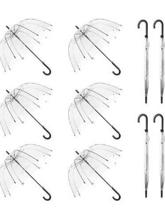 lot 10155 image: WASING 10 Pack 46 Inch Clear Bubble Umbrella Large Canopy Transparent Stick Umbrellas Auto Open Windproof with European J Hook Handle Outdoor Wedding Style Umbrella for Adult