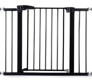 lot 10166 image: BABELIO 26-40 Inch Easy Install Extra Wide Pressure Mounted Metal Baby Gate, No Drilling, No Tools Required, with Wall Protectors and Extenders (Black)
