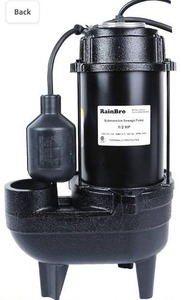 lot 10170 image: RainBro 12 HP Cast iron submersible sewage pump with 10 ft. piggy back tether float switch Model# CSE050