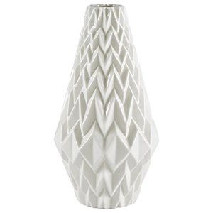 lot 10185 image: Amazon Brand Rivet Modern Geometric Pattern Decorative Stoneware Vase, Large Centerpiece, 12.25H, White