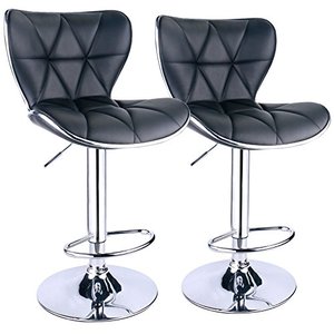 lot 10188 image: Leopard Shell Back Adjustable Swivel Bar Stools, PU Leather Padded with Back, Set of 2 ( Black )
