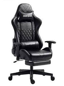 lot 10189 image: Darkecho Gaming Chair Office Chair with Footrest Massage Racing Computer Ergonomic Chair Leather Reclining Desk Chair Adjustable Armrest High Back Gamer Chair with Headrest and Lumbar Support Black