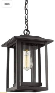 lot 10190 image: Beionxii Outdoor Pendant Light  Exterior Hanging Lantern, Chain Adjustable, Sand Textured Black with Clear Glass -