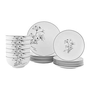 lot 10198 image: FIGULARK Dinnerware Sets for 6, Ceramic Plates 18-Piece, Rustic Flower Kitchen Dish Set ,Chip Resistant Plates and Bowls Sets for Microwave, Oven and Dishwasher