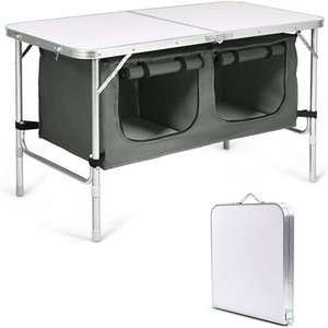 lot 10214 image: CampLand Outdoor Folding Table Aluminum Lightweight Height Adjustable with Storage Organizer for BBQ, Party, Camping (Grey)