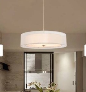 lot 10216 image: CO-Z 3-Light Brushed Nickel Double Drum Pendant Chandelier
