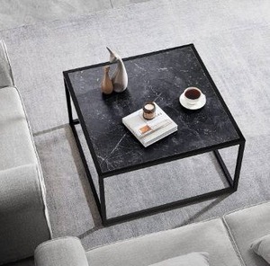 lot 10225 image: SAYGOER Black Coffee Table Small Square Coffee Tables Simple Modern Center Table for Living Room Home Office 27.6  27.6  15.7Inch, Easy Assembly, Black Marble