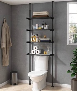 lot 10227 image: ALLZONE Bathroom Organizer, Over The Toilet Storage, 4-Tier Adjustable Shelves for Small Room, Saver Space, 92 to 116 Inch Tall, Black