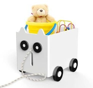 lot 10253 image: Kids Toy Box, CXRYLZ Pull Along Wooden Chest with Wheels, Cute Animal Style Toy Storage Trunk for Children Boys Girls Toys Books Bedroom (White