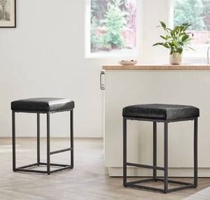 lot 10263 image: YOUDENOVA 24 Counter Height Bar Stools Set of 2, Modern Stools for Kitchen Counter, Leather Counter Chairs with Thick Cushion & Sturdy Chromed Metal Steel Frame Base (24 Inches, Black)
