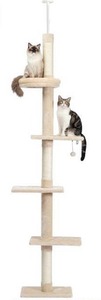 lot 10271 image: PETEPELA Cat Tree 5-Tier Floor to Ceiling Cat Tower Height Adjustable (95-107 Inches), Tall Kitty Climbing Activity Center with Scratching Post, Co