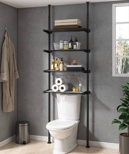 lot 10300 image: ALLZONE Bathroom Organizer, Over The Toilet Storage, 4-Tier Adjustable Shelves for Small Room, Saver Space, 92 to 116 Inch Tall, Black