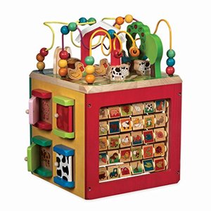 lot 10308 image: Battat Wooden Activity Cube Discover Farm Animals Activity Center for Kids 1 year , Standard