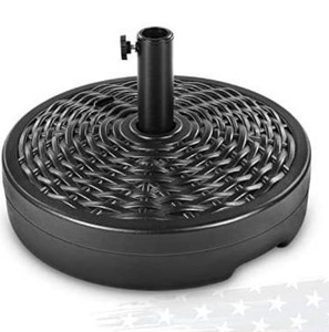 lot 10309 image: FRUITEAM Plastic Fillable Outside Patio Umbrella Base 83.8 Lbs Water & Sand Mixing Stand, Outdoor Patio Market-Heavy Duty Table Umbrella Bases & Stands, for Outdoor, Garden, Pool, Rattan Weave (Black)