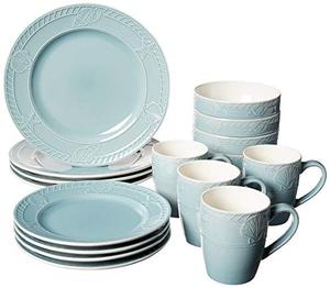 lot 10321 image: Pfaltzgraff Antigua 15 Piece Dinnerware Set (Set of 4), Blue