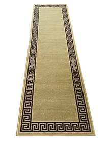 lot 10324 image: Meander Design Printed Slip Resistant Rubber Back Latex Runner Rug Color Options Available (Beige, 23 x7)