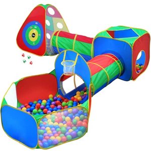lot 10332 image: Hide N Side 5pc Kids Ball Pit Tents and Tunnels, Toddler Jungle Gym Play Tent with Play Crawl Tunnel Toy, for Boys Babies Infants Children, Indoor Outdoor Gift, Target Game w 4 Dart Balls
