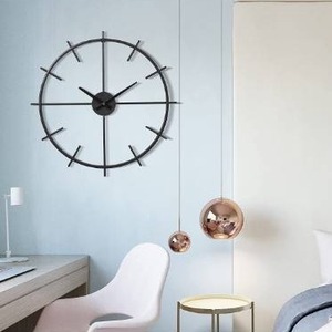 lot 10342 image: 21 Inch Modern Minimalist Wall Clock, Battery Operated Quartz Movement, Black Metal Decor Clock for Living Room Office Kitchen Bedroom
