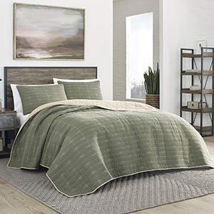 lot 10373 image: Eddie Bauer Home  Troutdale Collection  Bedding Set - 100% Cotton Light-Weight Quilt Bedspread, Pre-Washed for Extra Comfort, Queen, Green