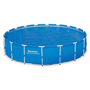 lot 10379 image: Bestway 58173E 18 Foot Round Above Ground Swimming Pool Solar Heat Cover, Blue