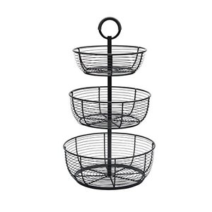 lot 10388 image: Gourmet Basics by Mikasa Round Wrap 3-Tier Metal Floor Standing FruitHome Storage Basket, Easy Assembly, Antique Black