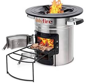 lot 74041 image: Onlyfire Portable stainless steel outdoor camping rocket stove with handle, smokeless biomass cylinder stove for outdoor cooking, tents, heating and outdoor survival