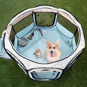 lot 74049 image: Portable Pop Up Pet Play Pen with carrying bag 38in diameter 24in Blue by PETMAKER