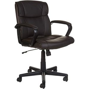 lot 74062 image: Basics Leather-Padded, Ergonomic, Adjustable, Swivel Office Desk Chair with Armrest, Brown