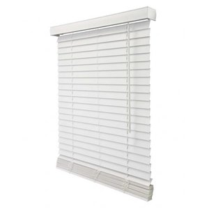 lot 74069 image: CHICOLOGY Cordless Faux Wood Blinds Basic White (Room Darkening) 47 W X 84 H