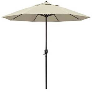 lot 74064 image: California Umbrella 9 Round Aluminum Market Umbrella, Crank Lift, Auto Tilt, Bronze Pole, Antique Beige Olefin