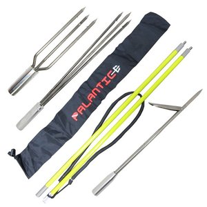 lot 74110 image: Scuba Choice 5 Travel Spearfishing Two-Piece Fiber Glass Pole Spear 3 Prong Barb Paralyzer and Bag