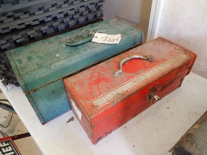 lot 2862 image: (2) Metal Tool Storage Boxes One w Contents