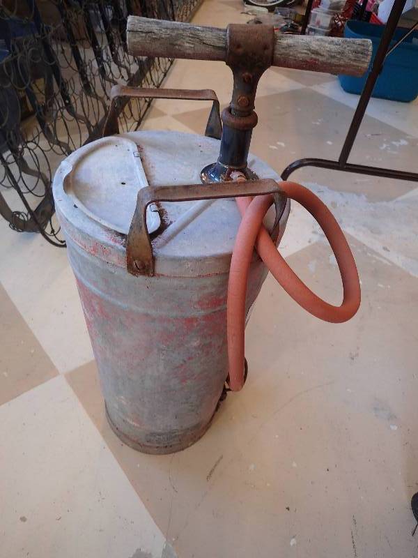 lot 2871 image: Vintage Wood Handle Chemical Pump Sprayer