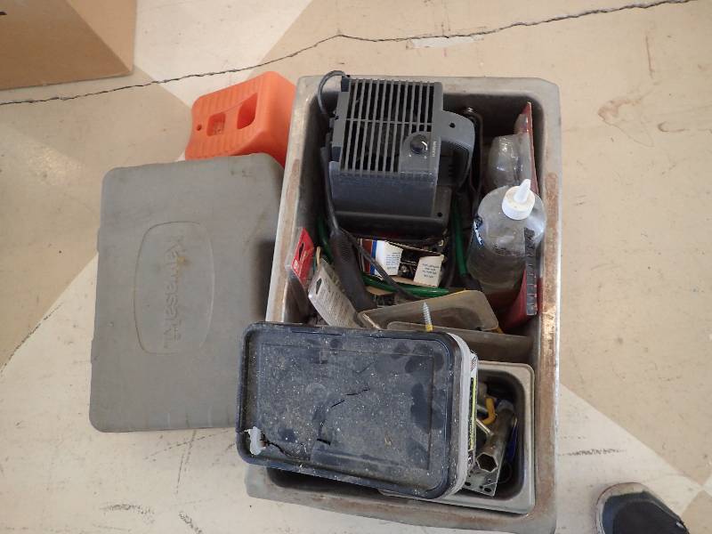 lot 1395 image: Misc. Hardware With Kawasaki Drill Batteries