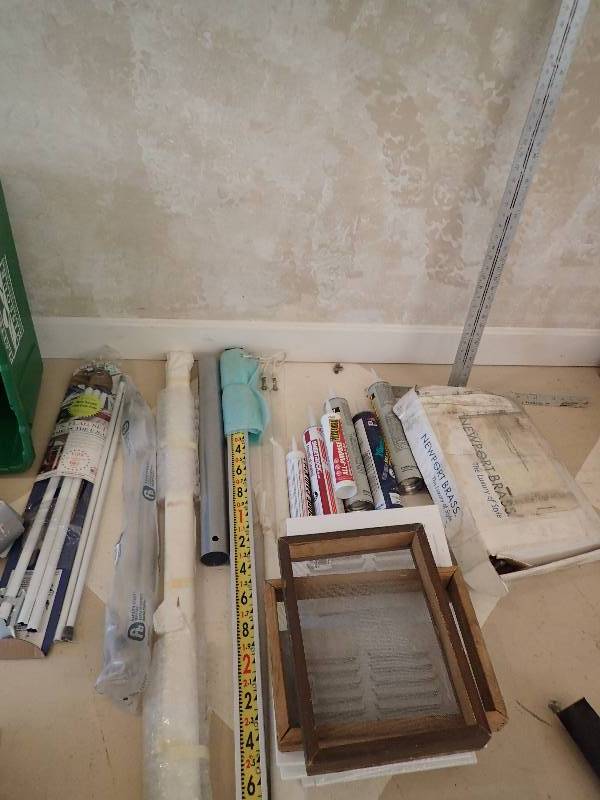 lot 1414 image: Large Lot Of Misc. Yard Sticks With Flat, All Purpose Sealant, And Vehnilation Covers