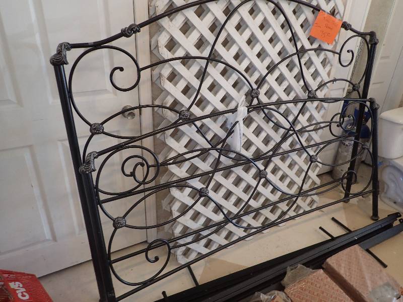 lot 1669 image: Wrought Iron King Sized Bed Frame With Rails