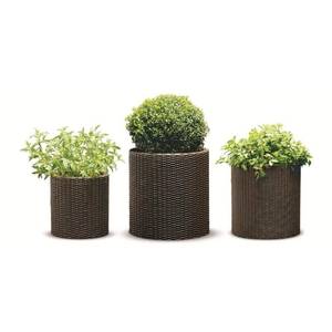 lot 25515 image: Keter Rattan Cylinder 3-Piece Resin Planter Set Brown