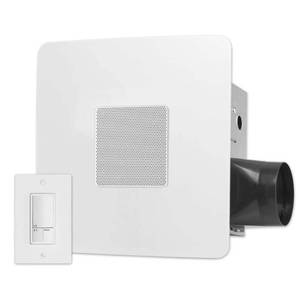 lot 25573 image: ReVent 80 CFM Ceiling Easy Roomside Installation Bathroom Exhaust Fan with 2-Way Smartphone Communication and Bluetooth Speaker, White