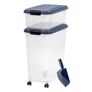 lot 50193 image: IRIS USA 3-Piece Airtight Pet Food Container Combo,Navy