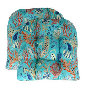 lot 50226 image: 2 - Rsh Decor Indoor Outdoor U-Shape Wicker Tufted Seat Cushions, Large, Blue Ocean Life