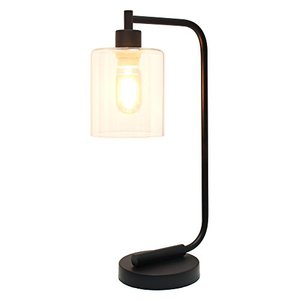 lot 50350 image: Simple Designs Black Bronson Antique Style Industrial Iron Lantern Glass Shade Desk Lamp