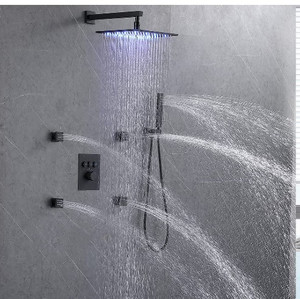 lot 50363 image: Jets System with Wall Mount 12 Inch Rain Shower Head and Handheld, Matte Black