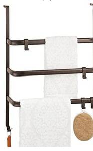 lot 50428 image: Mdesign 3 Tier Bronze Metal Over Shower Door Towel Rack