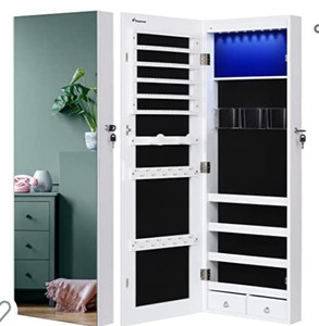 lot 50448 image: Nicetree 8 LEDs Mirror Jewelry Cabinet, Jewelry Armoire Organizer