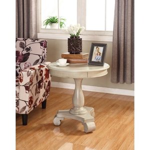 lot 50514 image: Roundhill Furniture Rene Round Wood Pedestal Side Table, White